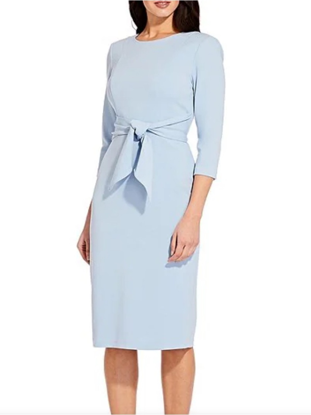 Adrianna Papell knit crepe sheath dress, elegant draped tie-waist detail size 14